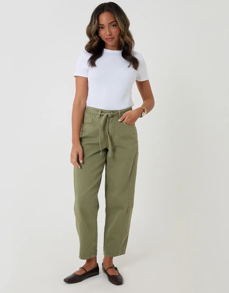  Threadbare Belted Barrel Leg Jeans In Pale Green 
