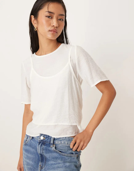 Threadbare Blouse With Vest Overlay In White 