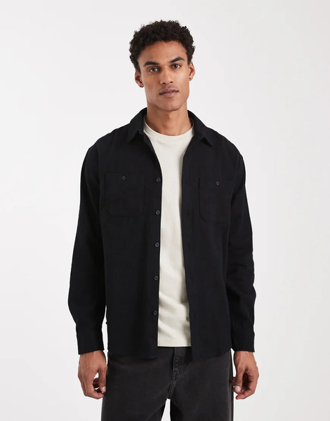  Threadbare Button Down Cotton Shirt In Black 