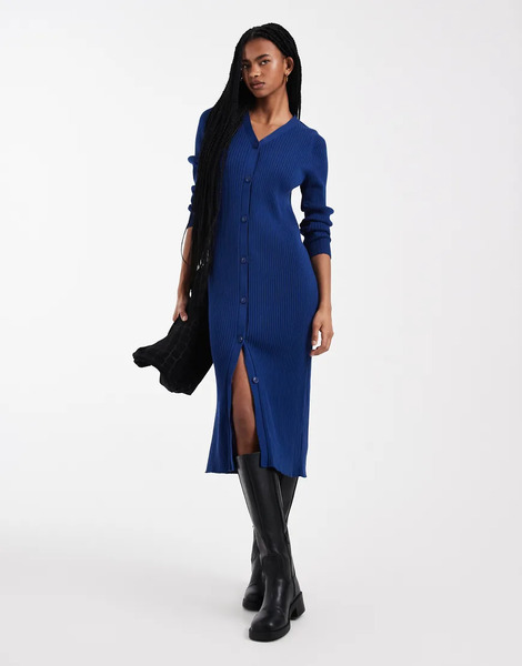  Threadbare Button Down Knitted Dress In Navy Blue 