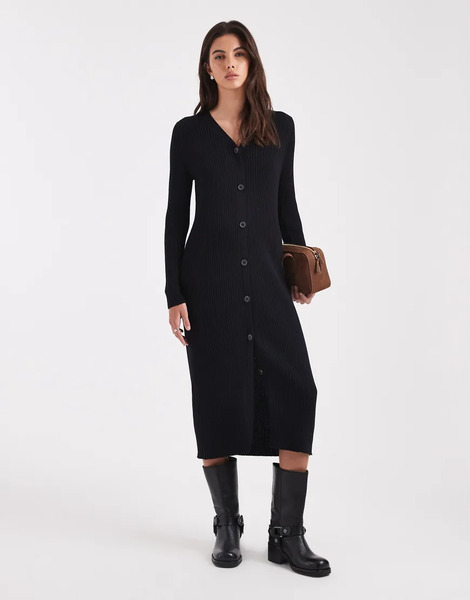  Threadbare Button Down Knitted Maxi Dress In Black 