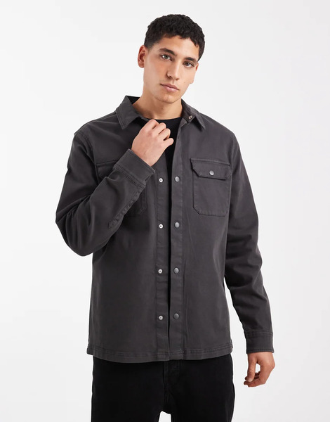  Threadbare Button Front Shacket In Grey 