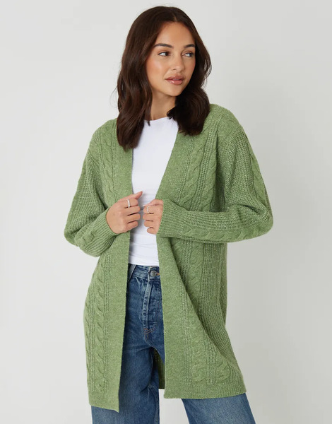 Threadbare Cable Knit Cardigan In Pale Green 
