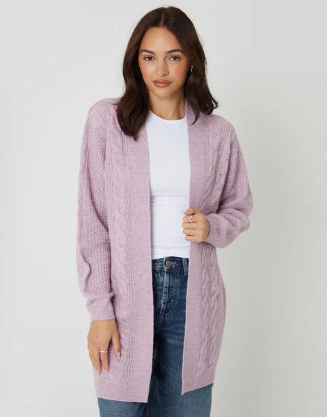  Threadbare Cable Knit Cardigan In Pink 