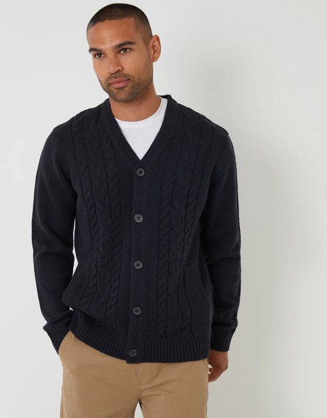  Threadbare Cable Knit Detail V Neck Cardigan In Navy 