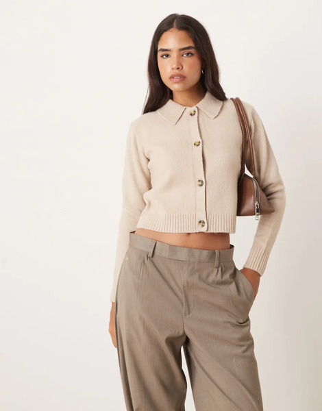  Threadbare Cardigan With Collar Detail In Oat Neutral 