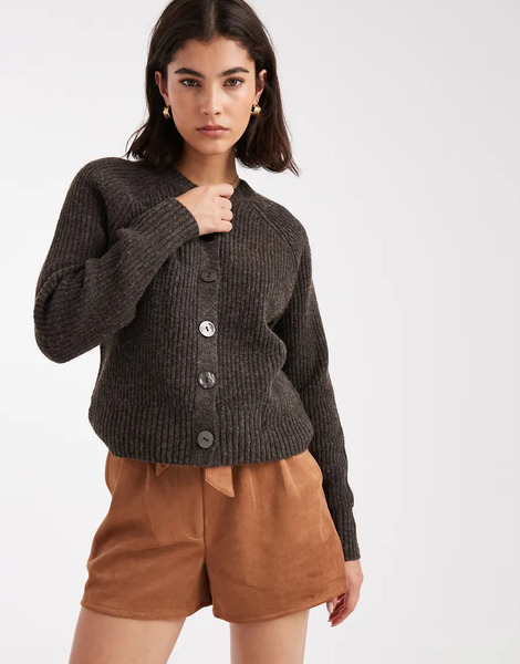  Threadbare Cardigan With Contrast Buttons In Chocolate Brown 