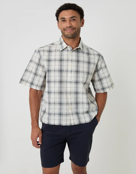  Threadbare Check Boxy Fit Short Sleeve Shirt In Off White 