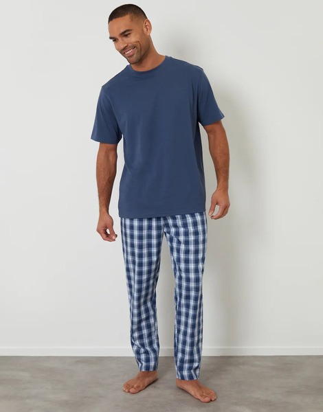  Threadbare Check Relaxed Fit Pyjama Set In Blue 