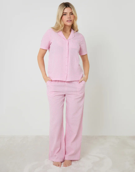  Threadbare Check Short Sleeve Button Up Pyjama Set In Pink 