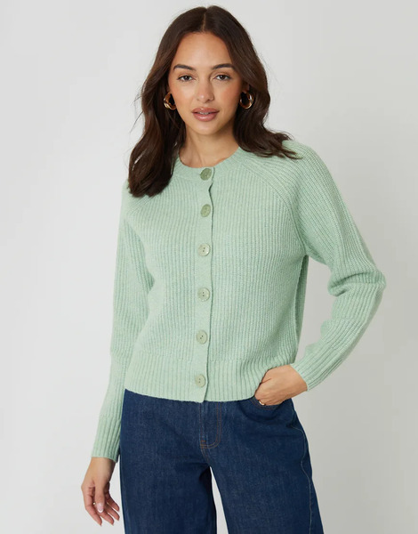  Threadbare Chunky Knit Button Up Cardigan In Green 