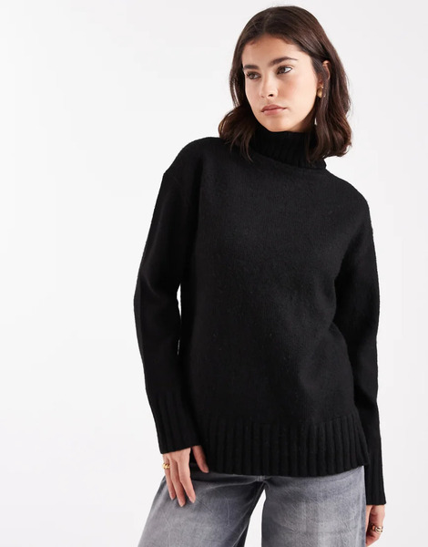  Threadbare Chunky Knit Roll Neck Jumper In Black 