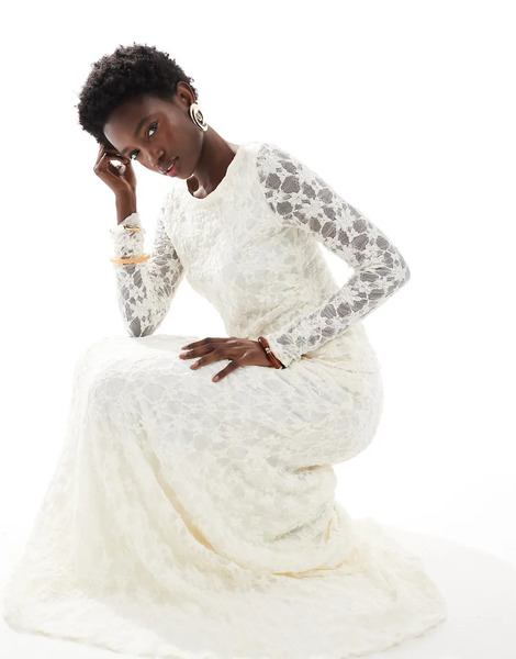  Threadbare Co Ord Lace Long Sleeve Top With Asymmetric Hem In Ivory White 