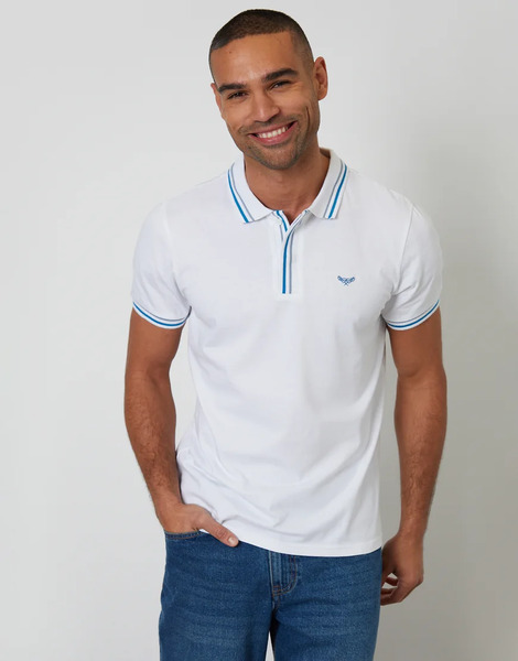  Threadbare Contrast Tipping Cotton Jersey Polo Shirt In White 