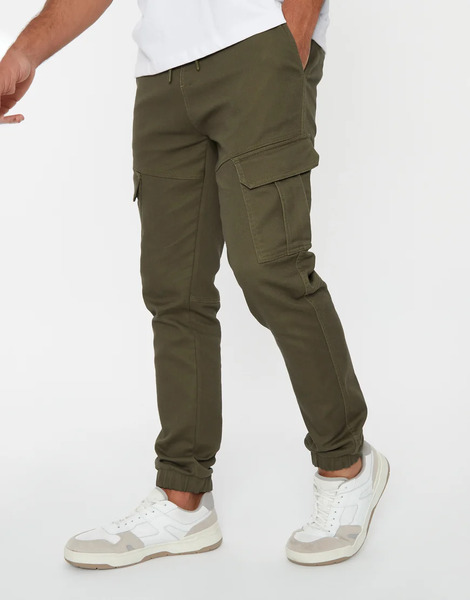  Threadbare Cotton Blend Cuffed Cargo Pocket Trousers In Khaki Green 