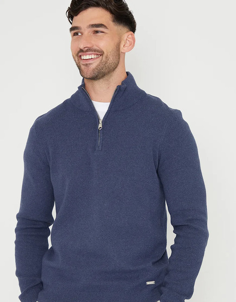  Threadbare Cotton Blend Knitted Quarter Zip Jumper In Blue 