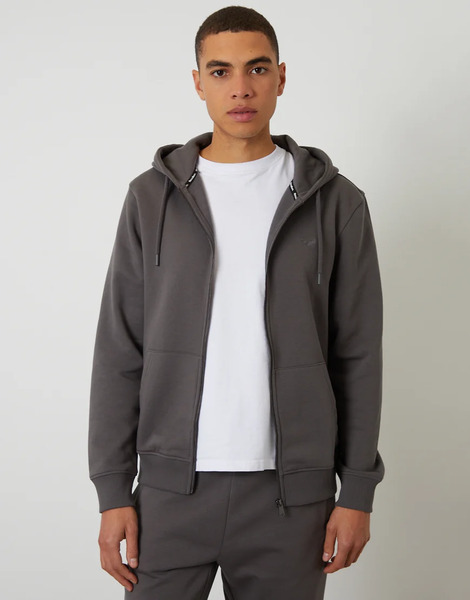 Threadbare Cotton Blend Zip Through Hoodie In Mid Grey 