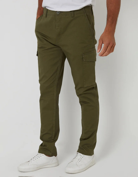  Threadbare Cotton Cargo Trousers With Stretch In Khaki Green 