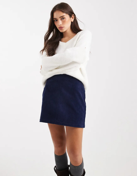  Threadbare Cotton Cord Mini Skirt In Navy 
