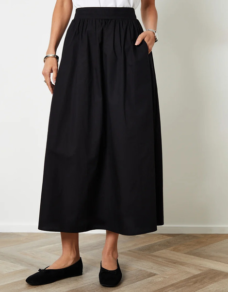  Threadbare Cotton Maxi Skirt With Pockets In Black 