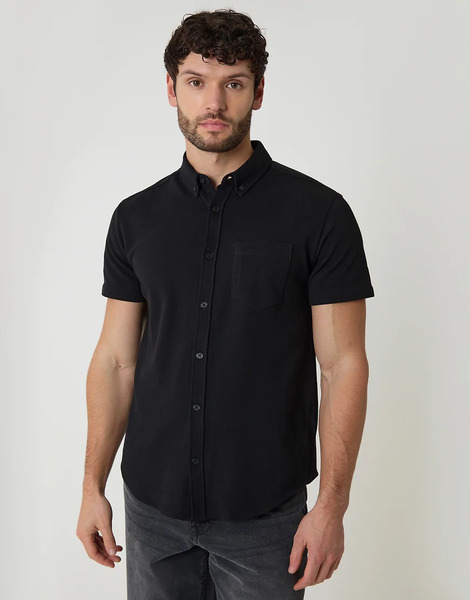  Threadbare Cotton Pique Short Sleeve Shirt In Black 