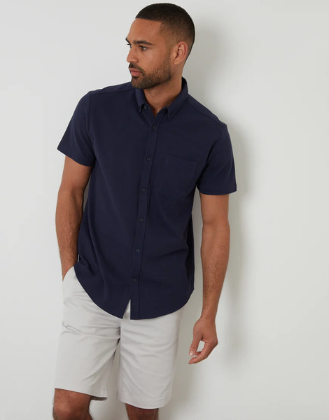  Threadbare Cotton Pique Short Sleeve Shirt In Navy 