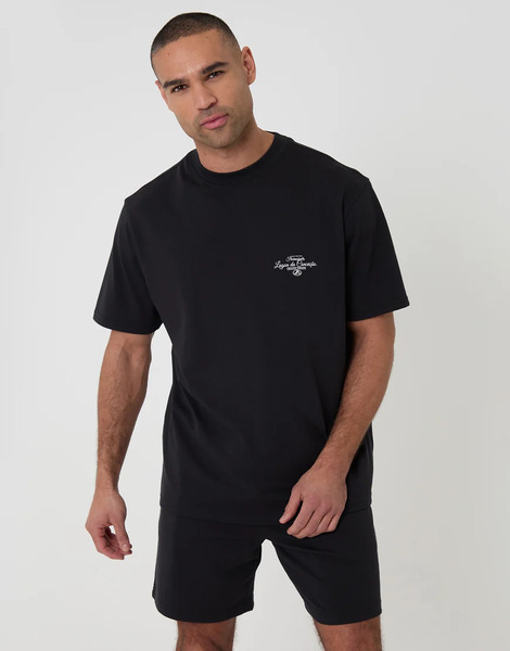  Threadbare Cotton Relaxed Fit Graphic Print Short Lounge Set In Black 