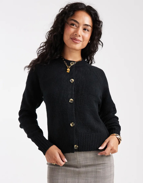  Threadbare Crew Neck Button Through Cardigan In Black 