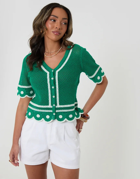  Threadbare Crochet Flower Hem Button Up Top In Multi 