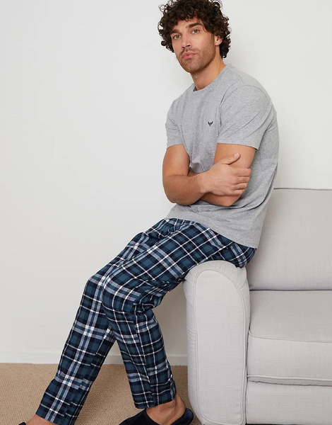  Threadbare 'delano' Cotton Blend Pyjama Set In Light Grey 
