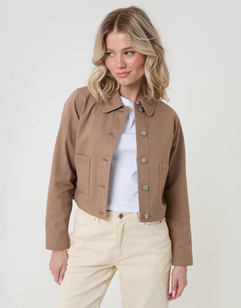  Threadbare Denim Jacket With Patch Pockets In Brown 