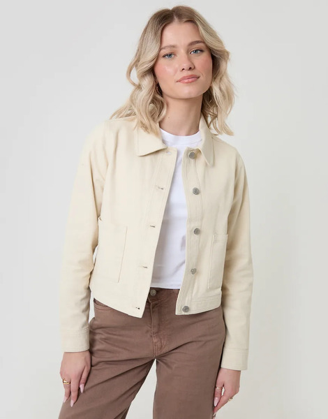  Threadbare Denim Jacket With Patch Pockets In Ecru White 
