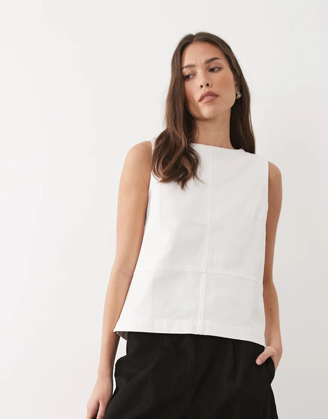 Threadbare Denim Sleeveless Top In White 