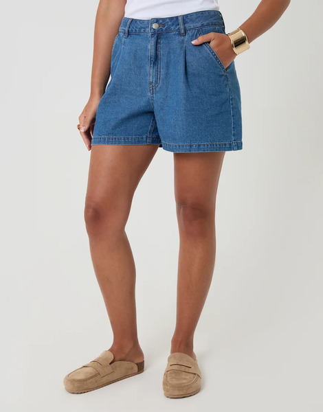  Threadbare Denim Tailored Shorts In Mid Blue 