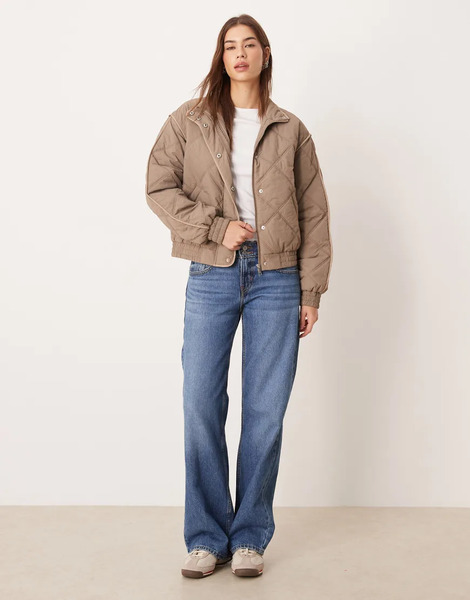  Threadbare Diamond Quilted Jacket In Stone Neutral 