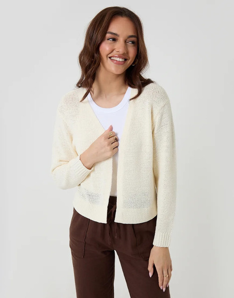  Threadbare Dropped Shoulder Open Cardigan In Cream White 