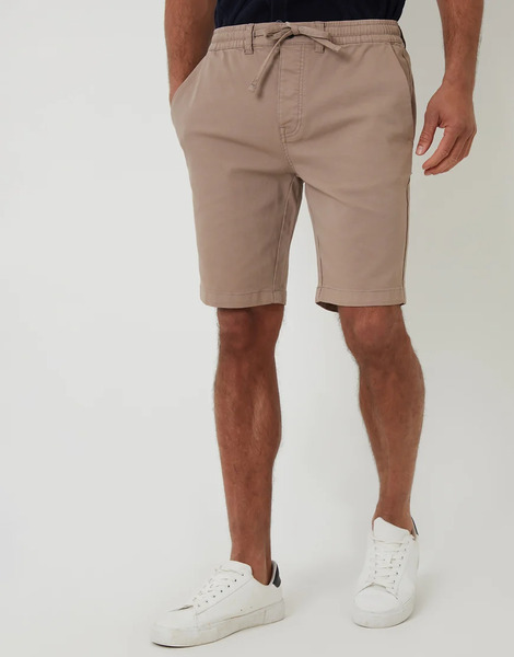  Threadbare Elasticated Waist Stretch Chino Shorts In Taupe Neutral 