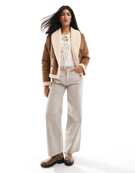  Threadbare Faux Suede And Borg Jacket In Tan Brown 