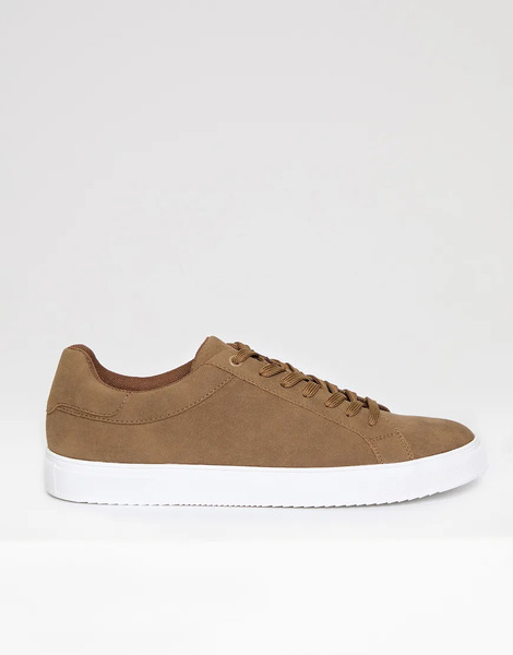  Threadbare Faux Suede Court Trainers In Tan Brown 