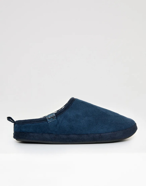  Threadbare Faux Suede Faux Fur Lined Mule Slippers In Navy 