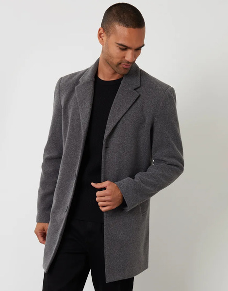  Threadbare Faux Wool Overcoat In Charcoal Grey 
