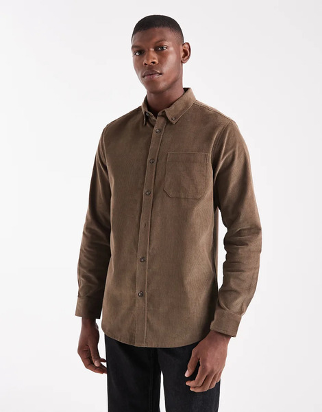  Threadbare Fine Cord Button Down Shirt In Brown Neutral 