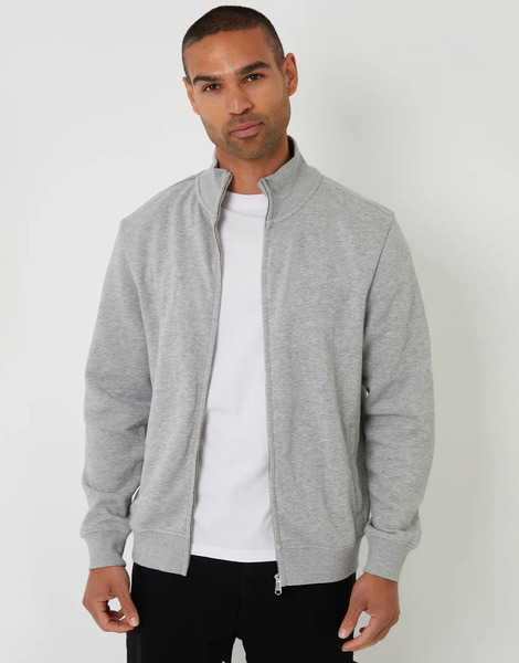  Threadbare Funnel Neck Zip Through Sweatshirt In Light Grey 