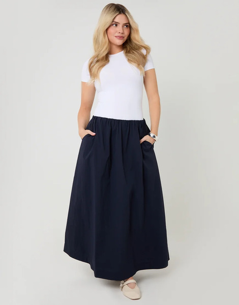 Threadbare Gathered Waist Maxi Skirt In Navy Blue 
