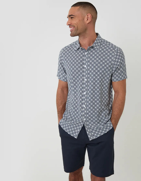  Threadbare Geometric Print Short Sleeve Shirt In Blue 