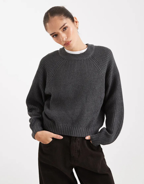  Threadbare High Neck Jumper In Dark Grey 