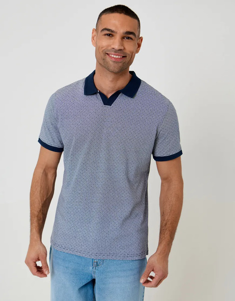  Threadbare Jacquard Trophy Neck Polo Shirt In Navy 