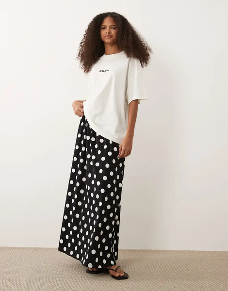  Threadbare Jersey A Line Midaxi Skirt In Black And White Polka Dot Print 