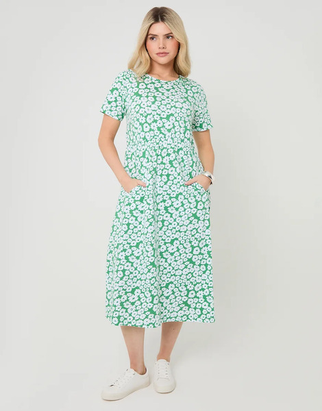  Threadbare Jersey Midi Smock Dress With Pockets In Green 