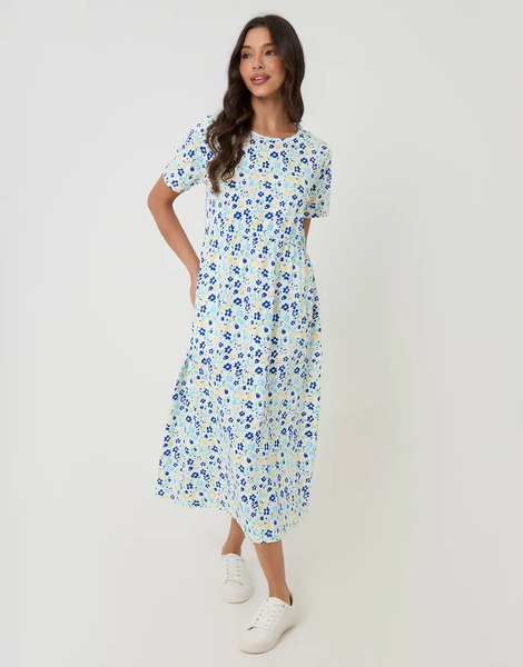  Threadbare Jersey Midi Smock Dress With Pockets In White 